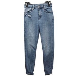 American Eagle AE Mom Jean Light Blue 24"W 24x26 Distressed Ripped Jeans‎